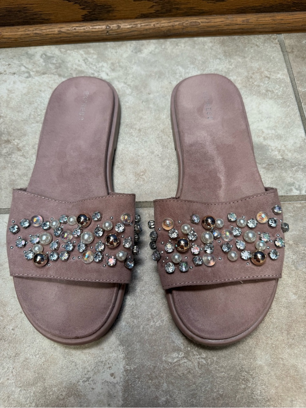 Express Jeweled Sandals in Dusty Pink, Size 8